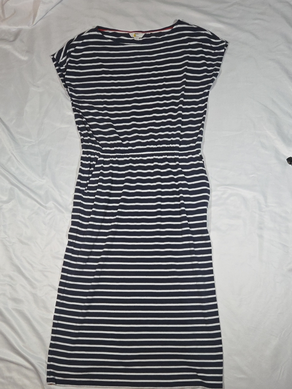 Boden White Ane Navy Striped Midi Dress Size 10R